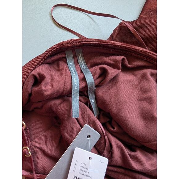 NWT By Anthropologie One-Shoulder Ruffled High-Low Midi Dress Sz XS Wine #8F504 - Picture 8 of 10